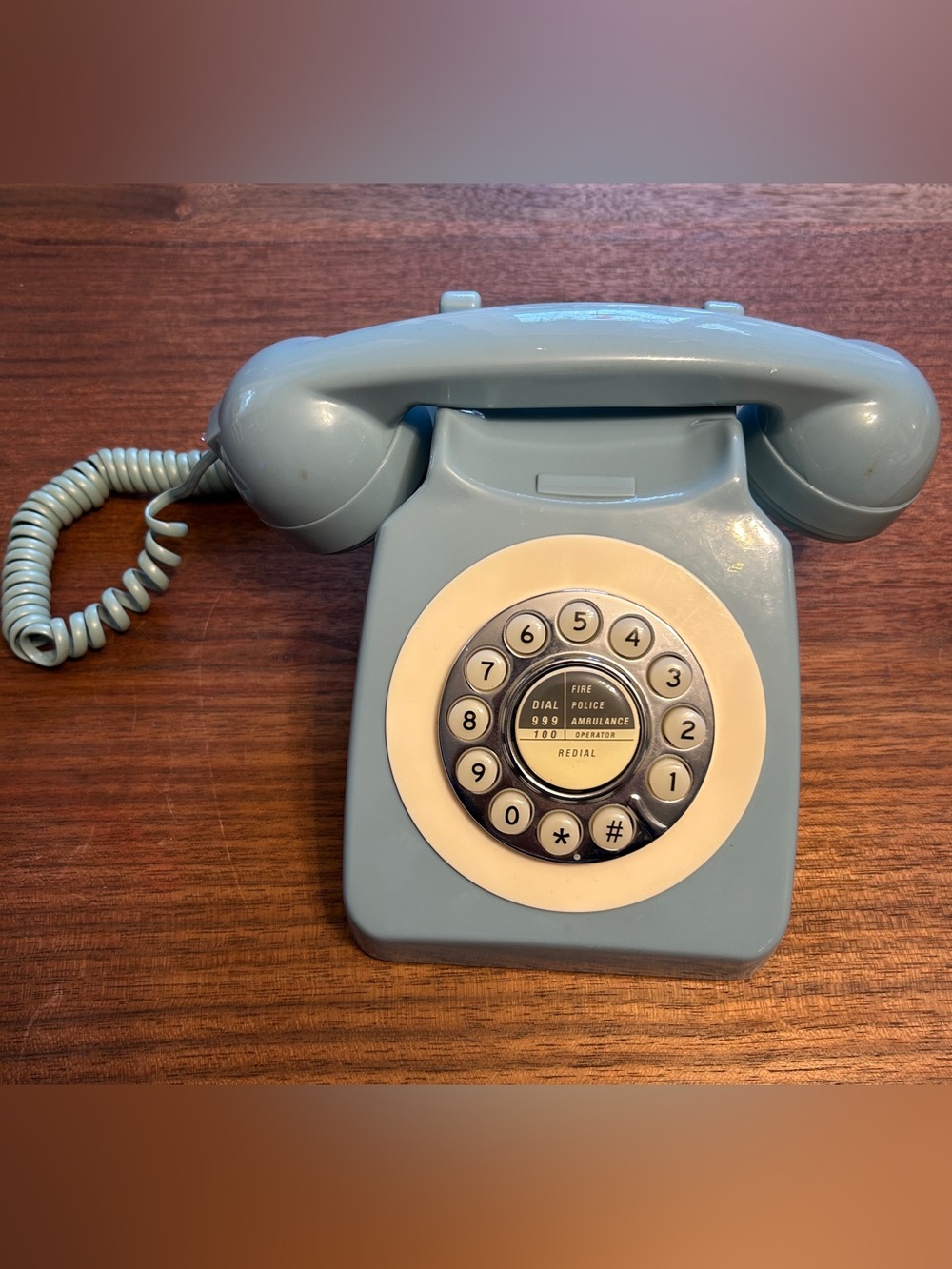 Retro British Turquoise Light Blue Push Button Desk Phone Fire Police Ambulance